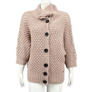 Numph Sweater Womens Medium Dusty Rose Taupe Chunky‎ Knit Cardigan Alpaca Cozy